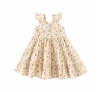 duxyoz Girls' Summer Cotton Dress Sleeveless Casual Floral Printed Birthday Party Beach Kids Sundress Toddler Baby Retro Vintage A-Line Princess Dress Summer Clothes Outfit 12-18 Months