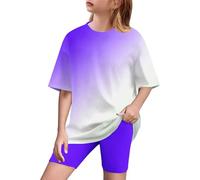 duxyoz Girls Summer Outfits 2 Pieces suit Sets Kids Short Sleeve Tops T-Shirts And Yoga Leggings Gradient Color Casual Sweatsuits Y2k Streetwear Activewear Lounge Casual Sports Suit 12-13 Years