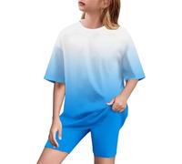 duxyoz Girls Summer Outfits 2 Pieces suit Sets Kids Short Sleeve Tops T-Shirts And Yoga Leggings Gradient Color Casual Sweatsuits Y2k Streetwear Activewear Lounge Casual Sports Suit 14-15 Years