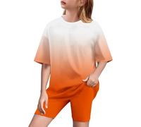 duxyoz Girls Summer Outfits 2 Pieces suit Sets Kids Short Sleeve Tops T-Shirts And Yoga Leggings Gradient Color Casual Sweatsuits Y2k Streetwear Activewear Lounge Casual Sports Suit 10-11 Years