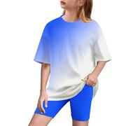 duxyoz Girls Summer Outfits 2 Pieces suit Sets Kids Short Sleeve Tops T-Shirts And Yoga Leggings Gradient Color Casual Sweatsuits Y2k Streetwear Activewear Lounge Casual Sports Suit 10-11 Years