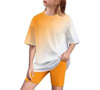 duxyoz Girls Summer Outfits 2 Pieces suit Sets Kids Short Sleeve Tops T-Shirts And Yoga Leggings Gradient Color Casual Sweatsuits Y2k Streetwear Activewear Lounge Casual Sports Suit 8-9 Years