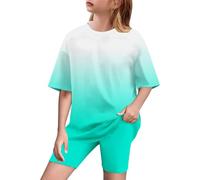 duxyoz Girls Summer Outfits 2 Pieces suit Sets Kids Short Sleeve Tops T-Shirts And Yoga Leggings Gradient Color Casual Sweatsuits Y2k Streetwear Activewear Lounge Casual Sports Suit 5-6 Years