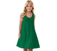 duxyoz Girl's Sundresses Summer Sleeveless Casual Midi Dress Loose Fit Skater Twirl A Line Party Dress Kids Solid Color Round Neck Boho Beach Sundress Girls Playwear Clothing Green 9-10 Years