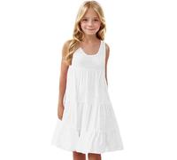 duxyoz Girl's Sundresses Summer Sleeveless Casual Midi Dress Loose Fit Skater Twirl A Line Party Dress Kids Solid Color Round Neck Boho Beach Sundress Girls Playwear Clothing White 11-12 Years
