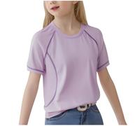 duxyoz Girls T Shirts Plain Short Sleeve Activewear Sports Tees Lightweight Summer Top Solid Color Round Neck Casual Tshirt Kids Cooling Basic Tops for Running Yoga Playwear Clothes 3-4 Years