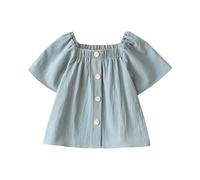 duxyoz Girls' T-Shirts Puff Short Sleeve Summer Cute Cotton Tops Casual Square Neck Trendy Tee Shirt Stylish Button Fashion Going Out Shirts Plain Solid Color Blouses Tops 15-16 Years