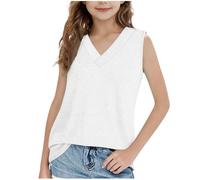 duxyoz Girls Tank Tops Sleeveless V Neck T-Shirt Kids Solid Color Casual Tops Summer Children's Tee Soft Stretch Undershirt Comfort Breathable Camisole Tank Top Loose Fit Basic Shirts 14-15 Years