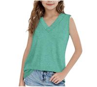 duxyoz Girls Tank Tops Sleeveless V Neck T-Shirt Kids Solid Color Casual Tops Summer Children's Tee Soft Stretch Undershirt Comfort Breathable Camisole Tank Top Loose Fit Basic Shirts 11-12 Years