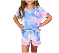 duxyoz Girls Two Piece Sets Short Sleeve T Shirts and Drawstring Shorts Tie-Dye Comfortable Summer Outfits Kids Clothing 2 Piece Teen Girls Clothes Graphic Tops Tee Short Pants suit 10-11 Years