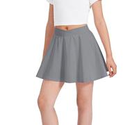 duxyoz Gray Girls Tennis Skirts with Pockets High Waist Summer Golf Skirt Cross Elastic Waist Solid Color Athletic Flare Skirts Flowy Butterfly A Line Skater School Skirt Solid Color 9-10 Years