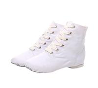 duxyoz Jazz Dance Shoes for Girls Lace-Up Practice Dancing Ballet Boots Canvas Slip-On Split Sole Flat Gymnastics Slippers for Kids Child UK Size 1.5 White