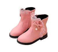 duxyoz Kid Girl'S Short Ankle Boots - Zipper,Low Heels,Pearls,Bow,Dress Booties Comfortable Flat Sole Short Boots School Shoes UK Size 2