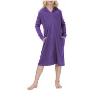 duxyoz Kids Boys Girls Long Sleeve Hoodie Nightgown With Pockets Knee Length Casual Sleepwear Hooded Robe Zip Up Dressing Gown Bathrobe Solid Teen Homewear Pyjama Dress 01 Purple 13-14 Years