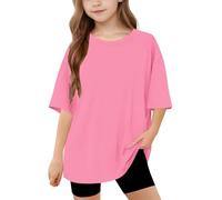 duxyoz Kids Boys Girls Short Sleeve Summer Tops Solid Color Loose Fit Lightweight T Shirts Soft Comfy Casual Blouse Plain Basic Tunic Tees Longline Crewneck Sporty Gym Tops for Children 8-9 Years