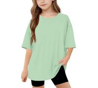 duxyoz Kids Boys Girls Short Sleeve Summer Tops Solid Color Loose Fit Lightweight T Shirts Soft Comfy Casual Blouse Plain Basic Tunic Tees Longline Crewneck Sporty Gym Tops for Children 10-11 Years