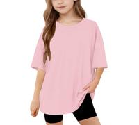 duxyoz Kids Boys Girls Short Sleeve Summer Tops Solid Color Loose Fit Lightweight T Shirts Soft Comfy Casual Blouse Plain Basic Tunic Tees Longline Crewneck Sporty Gym Tops for Children 12-13 Years