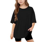 duxyoz Kids Boys Girls Short Sleeve Summer Tops Solid Color Loose Fit Lightweight T Shirts Soft Comfy Casual Blouse Plain Basic Tunic Tees Longline Crewneck Sporty Gym Tops for Children 14-15 Years