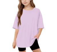 duxyoz Kids Boys Girls Short Sleeve Summer Tops Solid Color Loose Fit Lightweight T Shirts Soft Comfy Casual Blouse Plain Basic Tunic Tees Longline Crewneck Sporty Gym Tops for Children 8-9 Years
