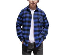 duxyoz Kids Boys Plaid Button Down Shirts Casual Long Sleeve Preppy School Jacket Checked Lapel Collar Formal Shirt Jackets Blue 14-15 Years