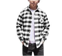 duxyoz Kids Boys Plaid Button Down Shirts Casual Long Sleeve Preppy School Jacket Checked Lapel Collar Formal Shirt Jackets Black 14-15 Years