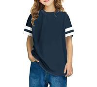duxyoz Kids Cotton T-Shirts Short Sleeve Basic Tops for Boys and Girls Striped Loose Fit Baseball Tee Summer Crew Neck Oversized Basic Tshirt Baggy Soft Feel Raglan Shirt Unisex Children 9-10 Years