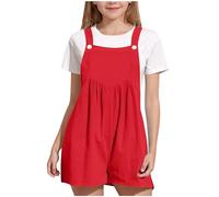 duxyoz Kids Dungarees Girls Summer Rompers Sleeveless Square Neck One Piece Jumpsuit Casual Linen Bib Overalls Solid Short Pants Loose Comfortable Playsuits With Pockets Wide Leg Pants 11-12 Years
