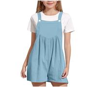 duxyoz Kids Dungarees Girls Summer Rompers Sleeveless Square Neck One Piece Jumpsuit Casual Linen Bib Overalls Solid Short Pants Loose Comfortable Playsuits With Pockets Wide Leg Pants 13-14 Years