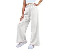 duxyoz Kids Girl Wide Leg Trousers High Elastic Waist Casual Trousers Loose Fit Comfy Straight Leg Sports Pants Teen Girls Solid Color Fashion Textured Joggers Pants Sweatpants 12-13 Years