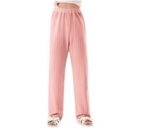 duxyoz Kids Girls Cotton Lounge Pants Jacquard Long Pyjama Bottoms Elastic Waist Loungewear Sleepwear Straight Wide Leg Soft Lightweight Pj Bottoms Solid Baggy Comfy Casual Trousers 11-12 Years