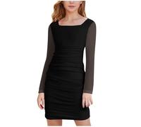 duxyoz Kids Girls Long Sleeve Wrap Dresses Square Neck Ruched Cocktail Party Wedding Guest Bridesmaids Formal Bodycon Midi Dress Stretchy Solid Color Elegant Evening Prom Ball Gown 9-10 Years