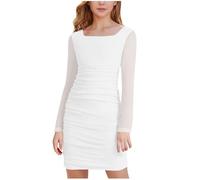 duxyoz Kids Girls Long Sleeve Wrap Dresses Square Neck Ruched Cocktail Party Wedding Guest Bridesmaids Formal Bodycon Midi Dress Stretchy Solid Color Elegant Evening Prom Ball Gown 11-12 Years