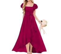 duxyoz Kids Girls Maxi Party Dress Flower Girl Junior Bridesmaid Chiffon Dresses Ruffle Sleeve A-Line Formal Flowy Princess Dress Wedding Party Birthday Evening Dance Prom Maxi Gown 7-8 Years Wine