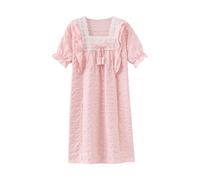 duxyoz Kids Girls Nightdress Princess Nightgown Girls' Nighties Cotton Sleepwear Short Sleeve Lace Square Neck Vintage Victorian Nighties Loose Comfy Loungewear Cute Nightwear Sleepshirts 9-10 Years