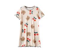 duxyoz Kids Girls Nightgowns Cute Sleep Dress Short Sleeve Casual Summer Pajamas Nightdress Loose Fit Comfy Nightwear Cute Printed Soft Sleepwear Round Neck Nightshirts 01 Purple 14-16 Years