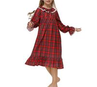 duxyoz Kids Girls Pajamas Dress Long Sleeve Ruffle Casual Plaid Nightdress Soft Comfy Loungewear Sleepshirts Vintage Cute Princess Nightshirt Sleepwear Ruffle Midi Nighties 01 Red 11-12 Years