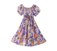 duxyoz Kids Girls Short Sleeve Summer Cotton Casual A-Line Dress Girdle Tiered Swing Flora Boho Beach Sundress Princess Birthday Party Flowy Lightweight Dress Midi Mini Sundress Multicolor 12-13Years