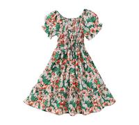 duxyoz Kids Girls Short Sleeve Summer Cotton Casual A-Line Dress Girdle Tiered Swing Flora Boho Beach Sundress Princess Birthday Party Flowy Lightweight Dress Midi Mini Sundress Multicolor 10-11 Years