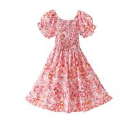 duxyoz Kids Girls Short Sleeve Summer Cotton Casual A-Line Dress Girdle Tiered Swing Flora Boho Beach Sundress Princess Birthday Party Flowy Lightweight Dress Midi Mini Sundress Multicolor 6-7 Years