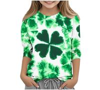 duxyoz Kids Girls St. Patrick’S T-Shirt Shamrock Clover Funny Shirts 3/4 Sleeve Irelands Tops Tee Shirt Casual Pullover Green Tops Children Sweatshirts Saint Patricks Jumpers Gift 11-12 Years
