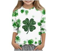 duxyoz Kids Girls St. Patrick’S T-Shirt Shamrock Clover Funny Shirts 3/4 Sleeve Irelands Tops Tee Shirt Casual Pullover Green Tops Children Sweatshirts Saint Patricks Jumpers Gift 7-8 Years