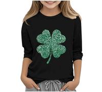 duxyoz Kids Girls St. Patrick’S T-Shirt Shamrock Clover Funny Shirts 3/4 Sleeve Irelands Tops Tee Shirt Casual Pullover Green Tops Children Sweatshirts Saint Patricks Jumpers Gift 4-5 Years