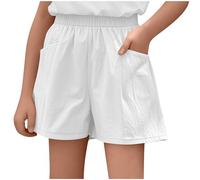 duxyoz Kids Girls Summer Shorts Casual Elastic Waisted Frill Shorts Solid Color Lightweight Loose Fit Cooling Beach Short Pants Baggy Wide Leg Sports Active Running Gym Short with Pockets 15-16 Years