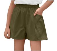 duxyoz Kids Girls Summer Shorts Casual Elastic Waisted Frill Shorts Solid Color Lightweight Loose Fit Cooling Beach Short Pants Baggy Wide Leg Sports Active Running Gym Short with Pockets 15-16 Years