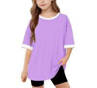 duxyoz Kids Girls Summer Tops Short Sleeve Loose Fit Casual T-Shirts Color Block Baggy Basic Tees Soft Comfy Oversizes Y2k Streetwear Stretch Crewneck Classic Fashion Tee Shirt Tunic Top 14-15 Years