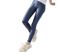 duxyoz Kids Girls Warm Fleece Lined Pu Leather Leggings Stretchy Teens Thick Plush Tights Pants Winter Thermal Faux Leather Trousers 12-13 Years Navy