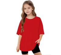 duxyoz Kids Oversized T Shirts Teen Boys Girls Shorts Leeve Summer Baggy Tops Trendy Crewneck Plain Basic Tees Classic Fashion Tshirts Loose Fit Cute Tunic Top Round Neck Longline Blouse 12-13 Years