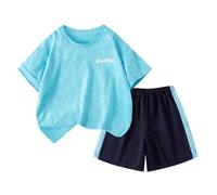 duxyoz Kids Sport Shorts Sets Boys Girls Short Sleeve Summer Outfit Lightweight Quick Dry Clothing Set T Shirt Tops With Jogging Shorts Sports Suit 2 Pieces Sportswear suit 7-8 Years