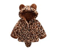 duxyoz Kids Winter Coat Girl Boys Hooded Jacket Leopard Print Windproof Warm Jacket Long Sleeve Faux Fur Coat Cute Trench Cotton Warm Overcoat Plush Thick Outwear Casual Teddy 01Brown 100