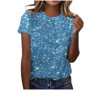 duxyoz Ladies Tops Summer Casual Sparkling Graphic Printed T Shirts Round Neck Short Sleeved Comfy Loose Shirt Tunic Tops Elegant Gradient Blouses Slim Fit Pullover Club Party
